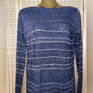 Navy blue distressed cashmere sweater blouse